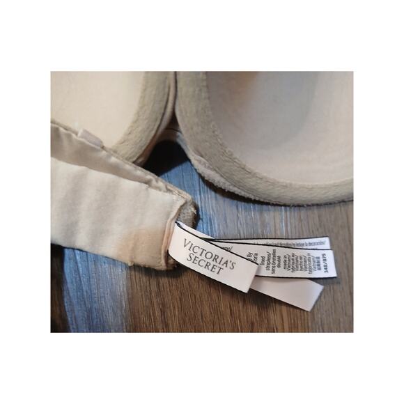 Victoria Secret Lined Strapless Bra 34B Nude Tan Padded Underwire - Picture 3 of 4